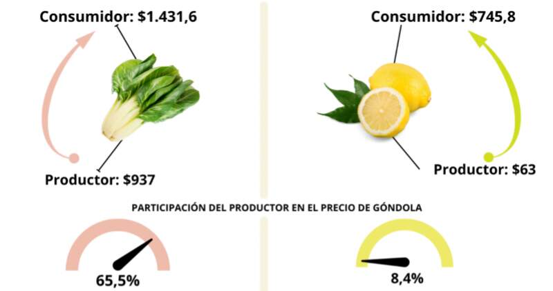 En promedio la participación del productor explicó el 34,4% de los precios de venta final