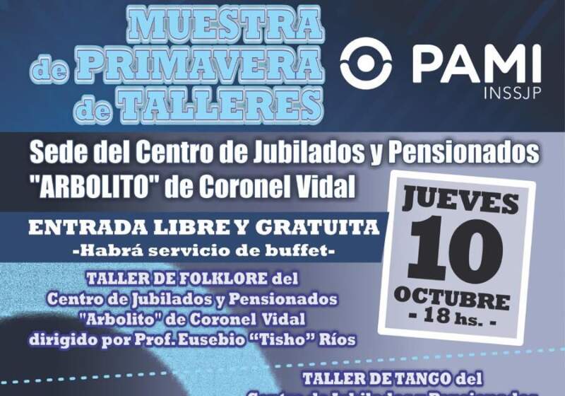 Será este jueves 10 de octubre en Coronel Vidal y contará con artistas invitados. La entrada es libre y gratuita.