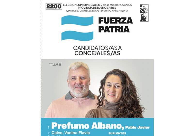 La nómina de Mar Chiquita está encabezada por Pablo Prefumo y Vanina Calvo. El espacio reivindica la gestión de Kicillof y Wischnivetzky frente al modelo de ajuste nacional.