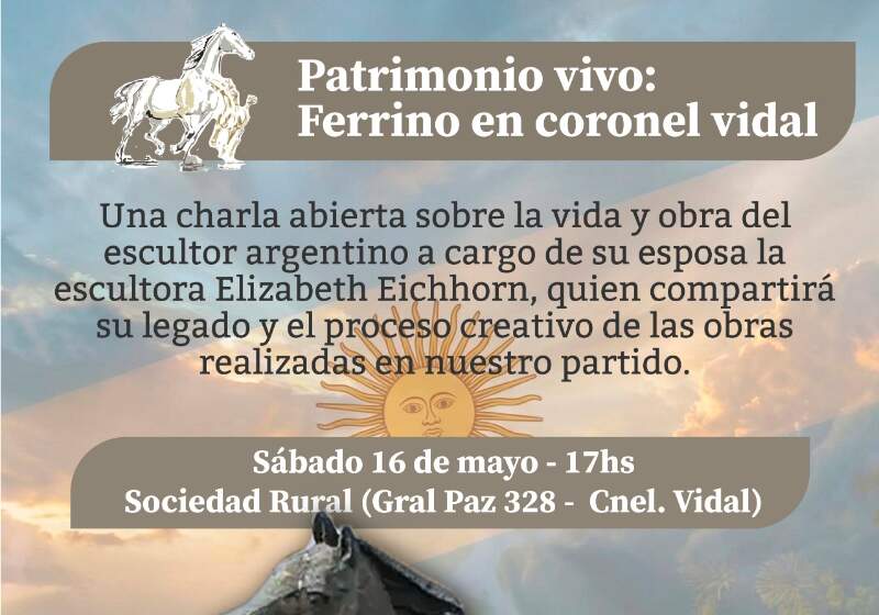 La actividad se llevará a cabo el 16 de mayo en la Sociedad Rural y estará a cargo de la escultora Elizabeth Eichhorn, quien compartirá la obra y vida del artista.