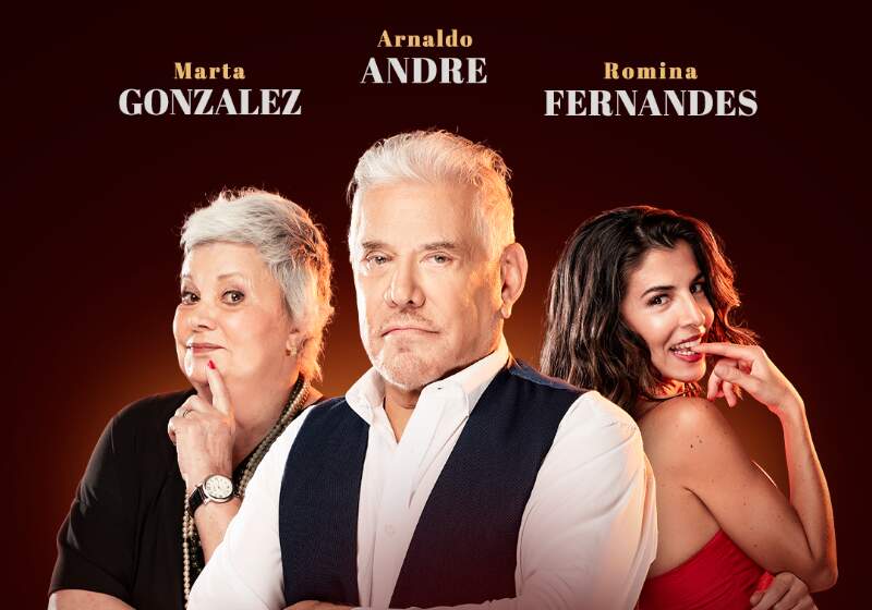 Arnaldo André, Marta González y Romina Fernandes estarán el 24 de julio en el Teatro Leonardo Favio de Santa Clara. Los tickets estás disponibles ciudadanoclub.com.ar 