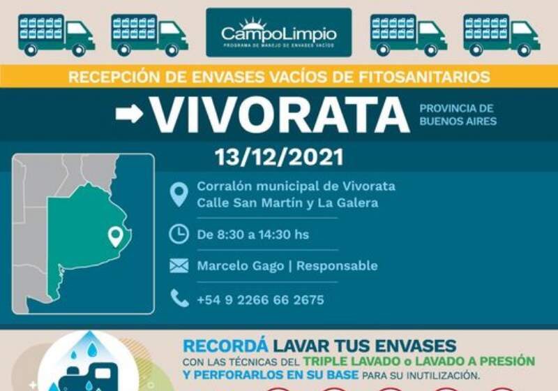 El lunes 13 de diciembre, llegará a Vivoratá un camión de residuos con personal capacitado para reciclar esos desechos.

