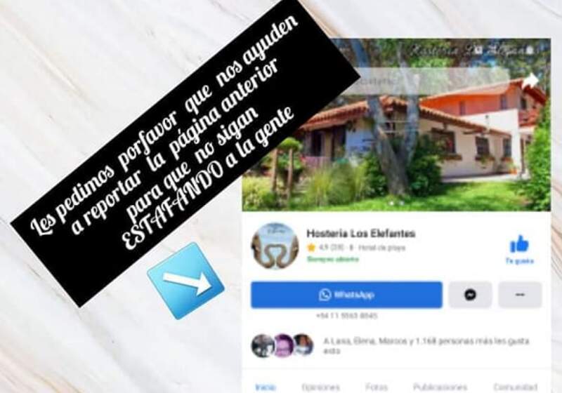 La cuenta de Facebook de la Hostería Los Elefantes, de Mar de Cobo fue hackeada y sus dueños alertaron a la comunidad ante las estafas que comenzaron a realizarse desde el sitio.